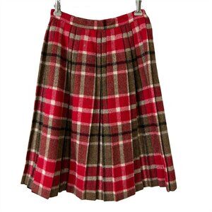 Pandora Wool Skirt Size 10 Pleated Red Gray Plaid Side Zipper Vintage 1950s